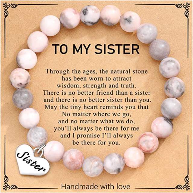 To my daughter mother's day gift stainless steel heart charm pink stone bead bracelet