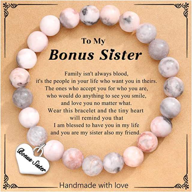 To my daughter mother's day gift stainless steel heart charm pink stone bead bracelet