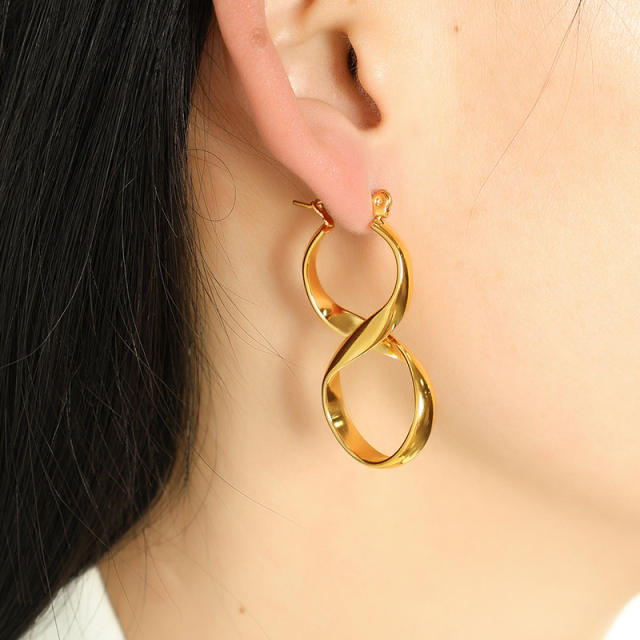 Creative geometic twisted infinity stainless steel earrings