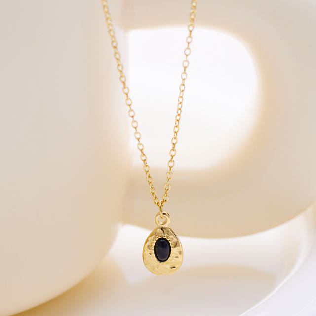 Personality black cubic zircon pendnat dainty stainless steel necklace