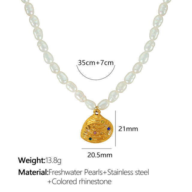 Elegant diamond heart shell pendant stainless steel necklace
