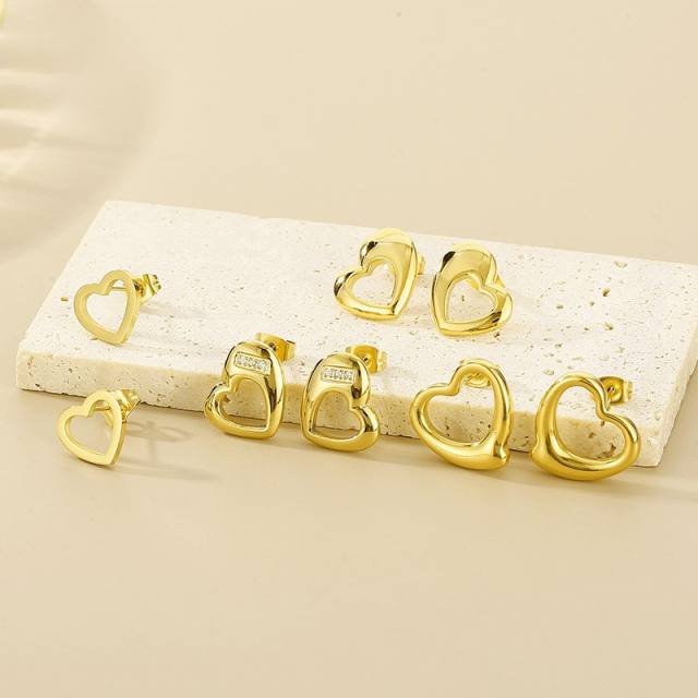 18KG hollow out heart stainless steel studs earrings