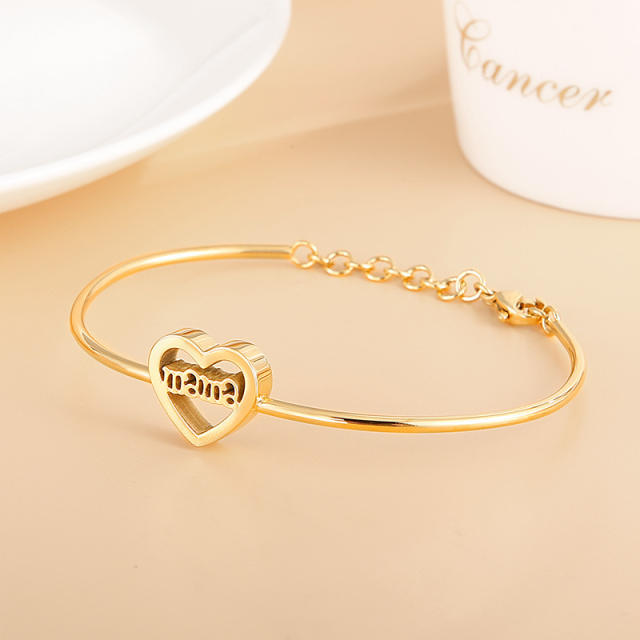 Korean fashion hollow out heart mama letter stainless steel bangle