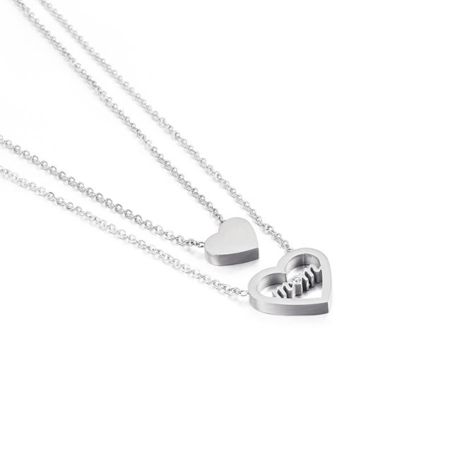 Dainty two layer heart mom letter stainless steel necklace mother's day necklace