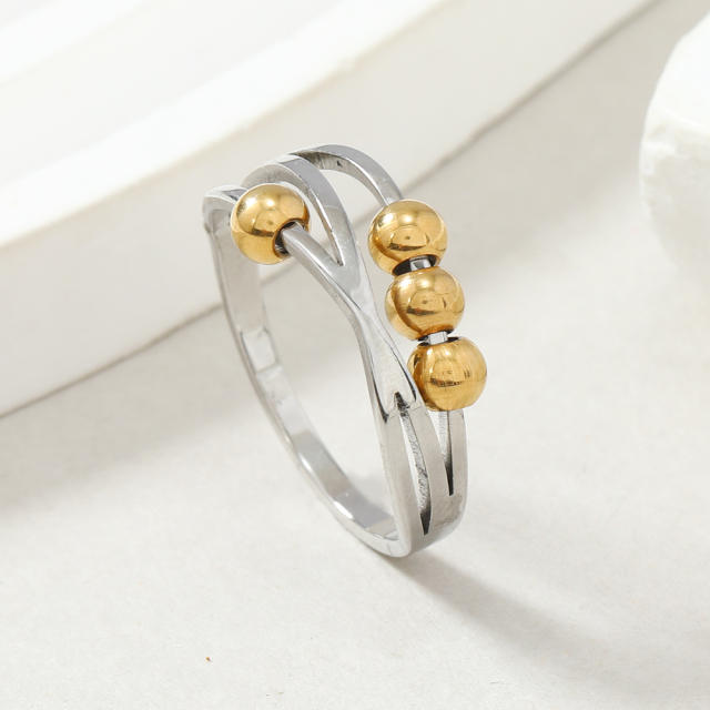 Creative rotatable bead stainless steel fidget rings