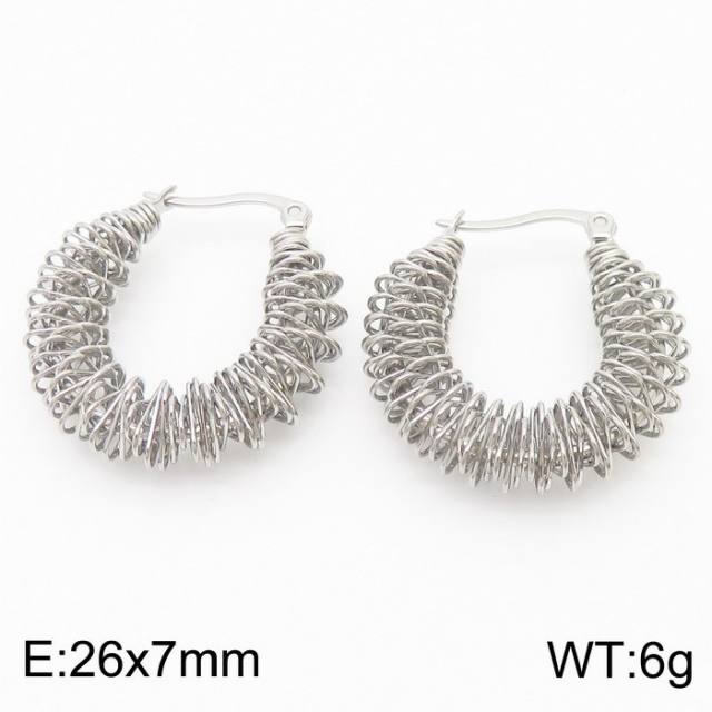 18KG easy match personality twisted hoop geometric stainless steel earrings