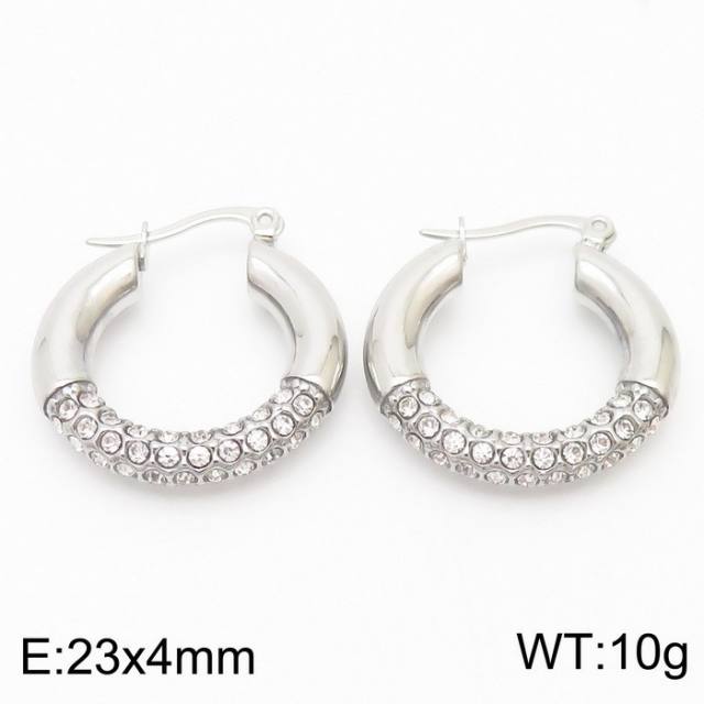 Chic diamond stainless steel hoop earrings