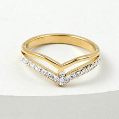 Korean fashion diamond V shape stainless steel finger rings