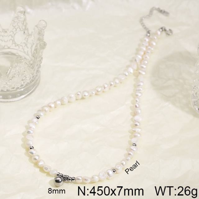 Elegant water pearl stainless steel necklace set
