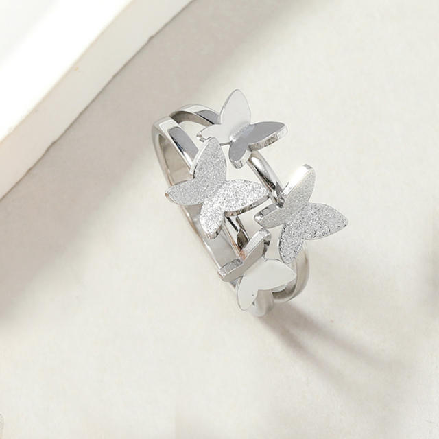 Korean fashion frosted butterfly stainless steel finger rings