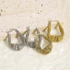 18KG easy match personality twisted hoop geometric stainless steel earrings