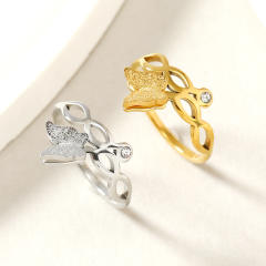 Dainty frosted butterfly diamond stainless steel rings
