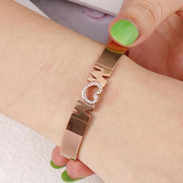 Korean fashion mom letter stainless steel cuff bangle