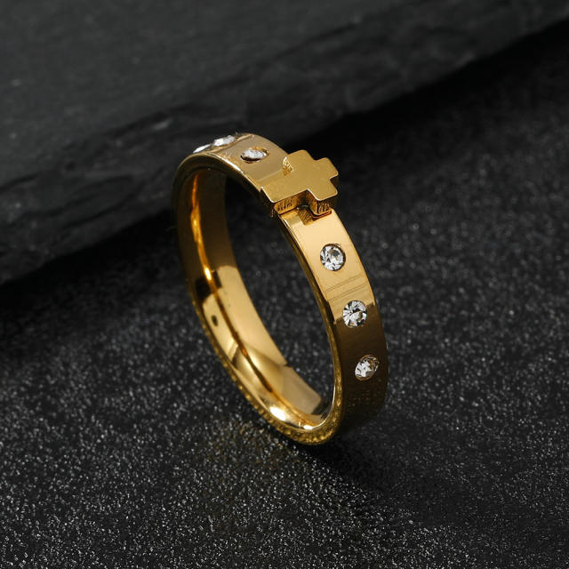 Dainty stereo cross diamond stainless steel rings