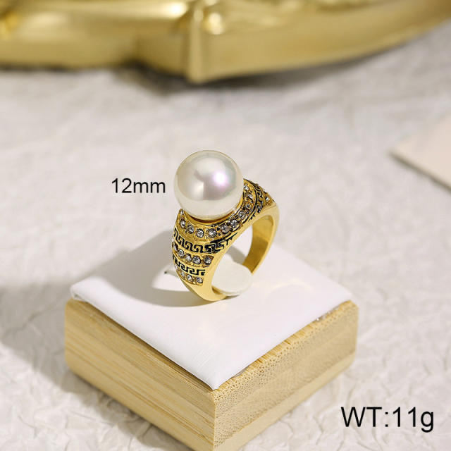 Luxury diamond pearl stainless steel finger rings