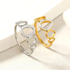 Hollow out water drop diamond stainless steel rings