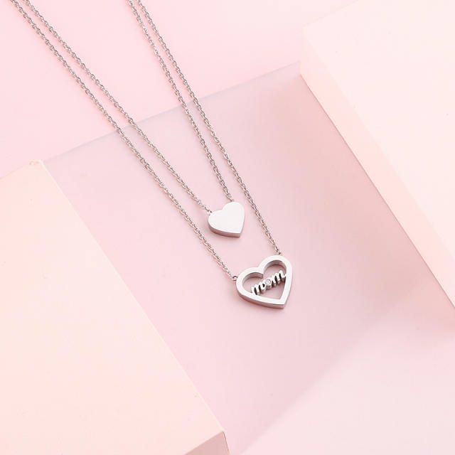 Dainty two layer heart mom letter stainless steel necklace mother's day necklace