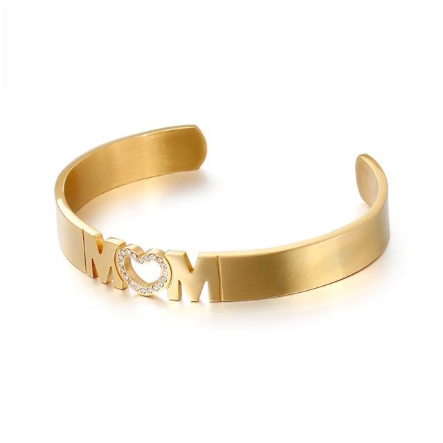 Korean fashion mom letter stainless steel cuff bangle