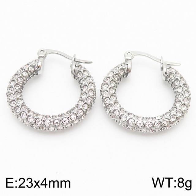 Chic diamond stainless steel hoop earrings