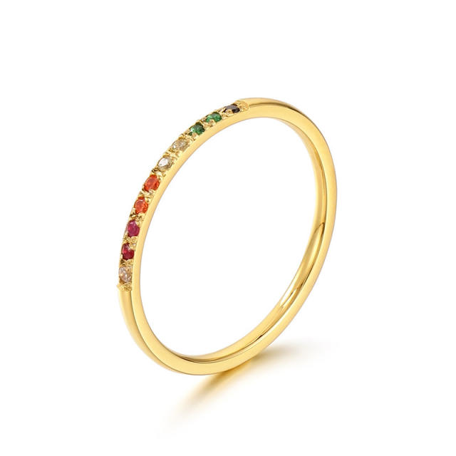 INS rainbow cubic zircon diamond stainless steel rings