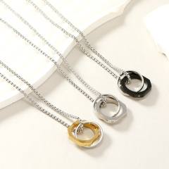 LOVE letter two ring cirlce pendant stainless steel necklace