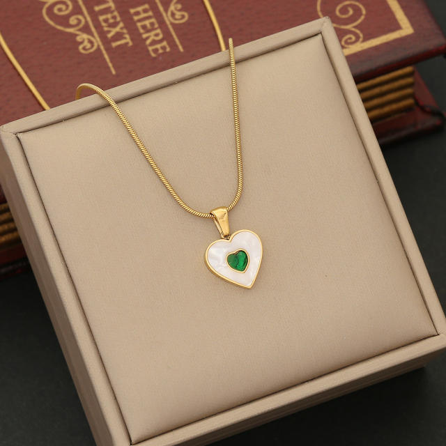 Delicate emerald heart stainless steel necklace set