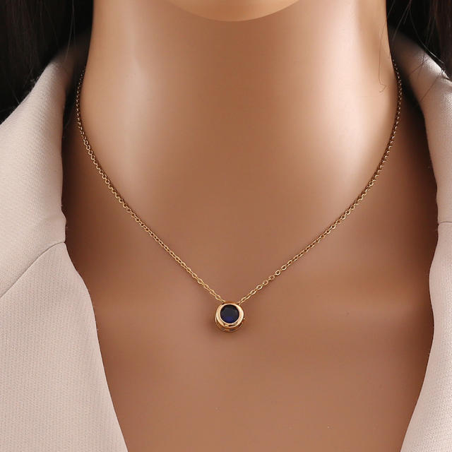 Dainty colorful round cubic zircon stainless steel necklace