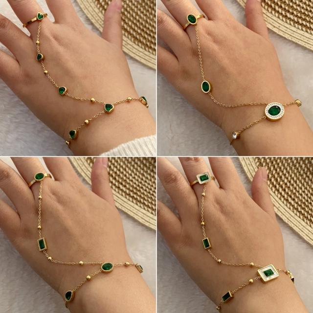 Vintage emerald statement stainless steel ring bracelet