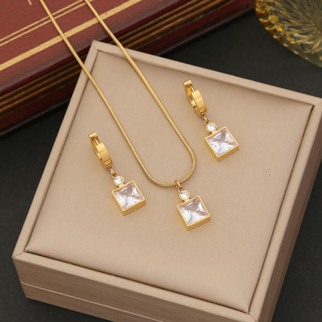 Dainty color cubic zircon charm stainless steel necklace set