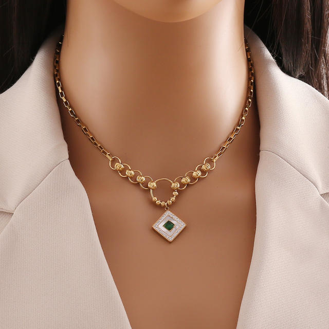Vintage diamond charm stainless steel necklace set
