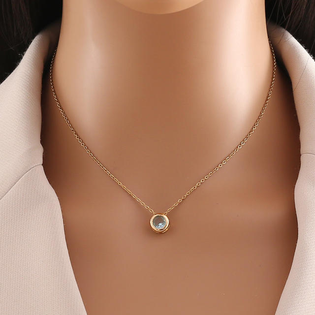 Dainty colorful round cubic zircon stainless steel necklace
