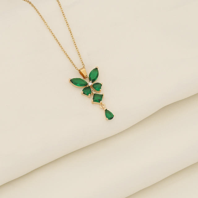 Dainty colorful cubic zircon  butterfly stainless steel necklace