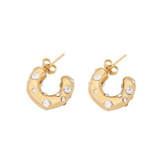 Delicate diamond bow open hoop stainless steel earrings