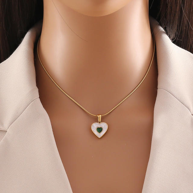 Delicate emerald heart stainless steel necklace set