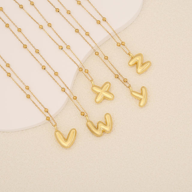 Chunky initial letter charm dainty stainless steel necklace