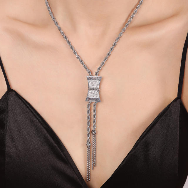 Delicate easy match diamond stainless steel chain necklace set