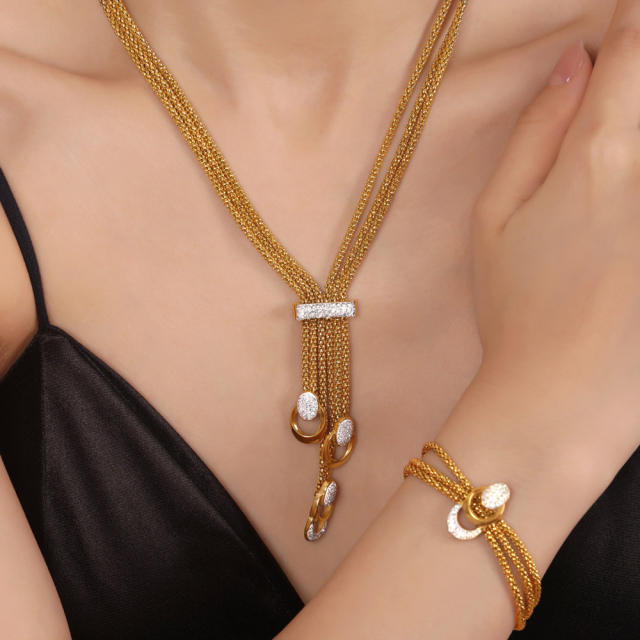 Personality diamond tassel stainless steel necklace bracelet set