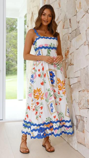 Holiday trend beach floral pattern maxi dress slip dress