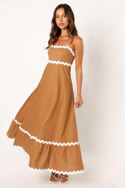 Summer plain color holiday beach long dress smocked dress slip dress