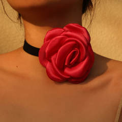 Romantic fabric flower velvet choker necklace