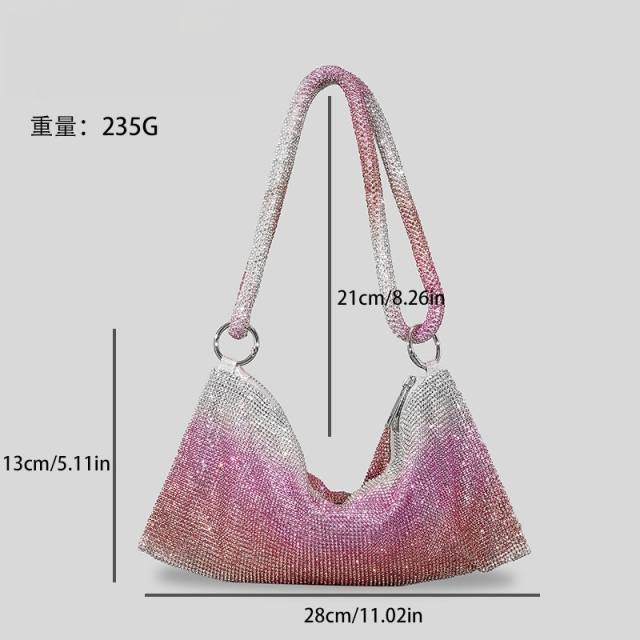 Sweet pink color full diamond women shoulder bag