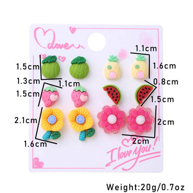 Weekly resin cartoon earring set