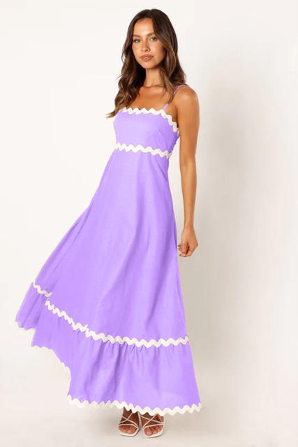 Summer plain color holiday beach long dress smocked dress slip dress