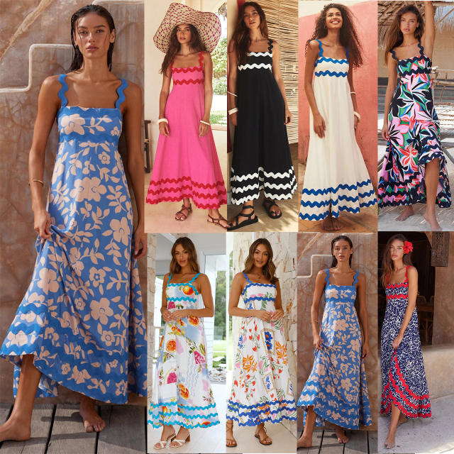 Holiday trend beach floral pattern maxi dress slip dress