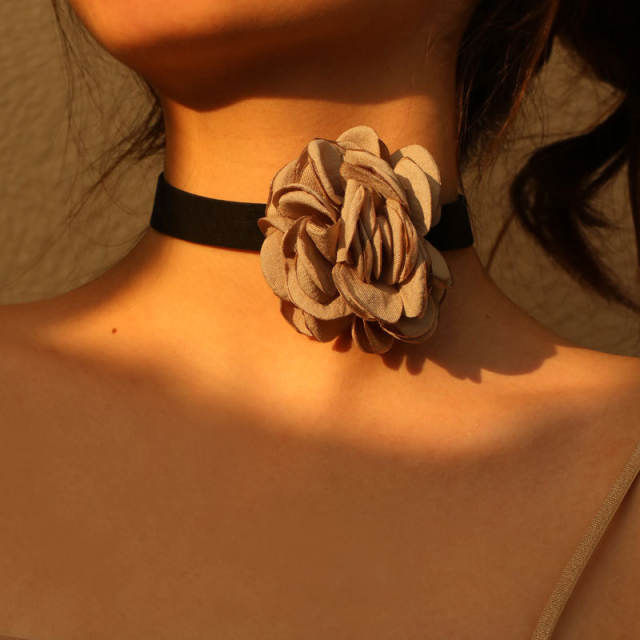 Handmade easy match fabric flower velvet choker necklace