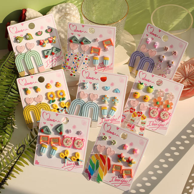 Creative teacher's day gift cartoon acrylic earrings set