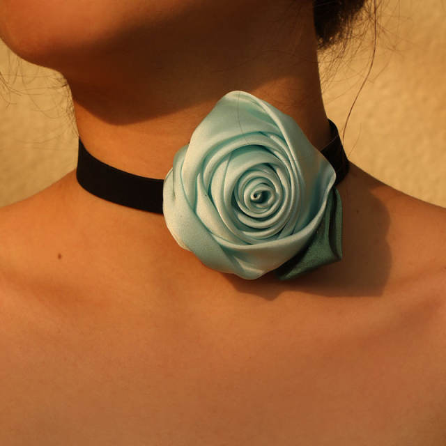 Hot sale colorful rose flower velvet choker necklace