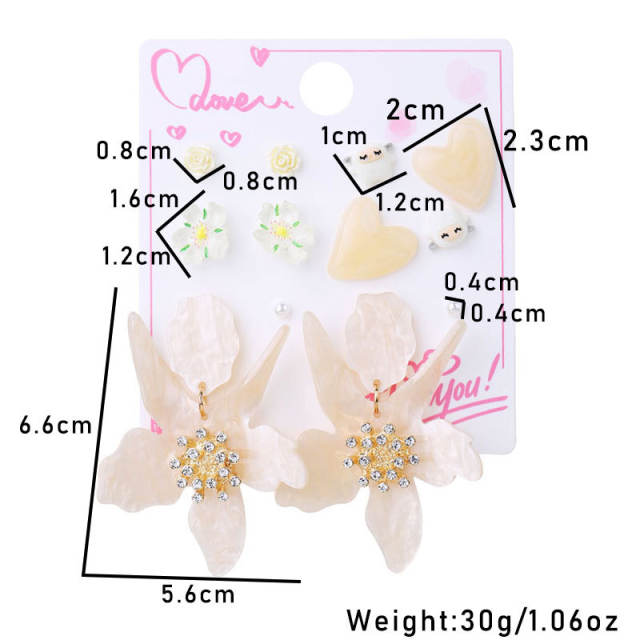 Spring summer colorful acrylic flower earrings set 6 pair