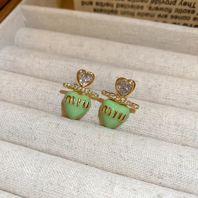 925 needle sweet color enamel heart women earrings