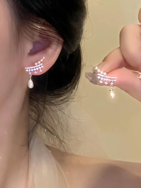 925 needle elegant diamond small drop earrings